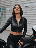 Long Sleeve Faux Leather Bodycon Two Piece Set