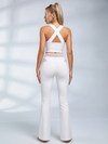 Cross Halter Cutout Crop Top Lace Flare Pants 2‑Piece Set