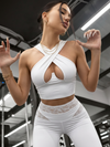 Cross Halter Cutout Crop Top Lace Flare Pants 2‑Piece Set