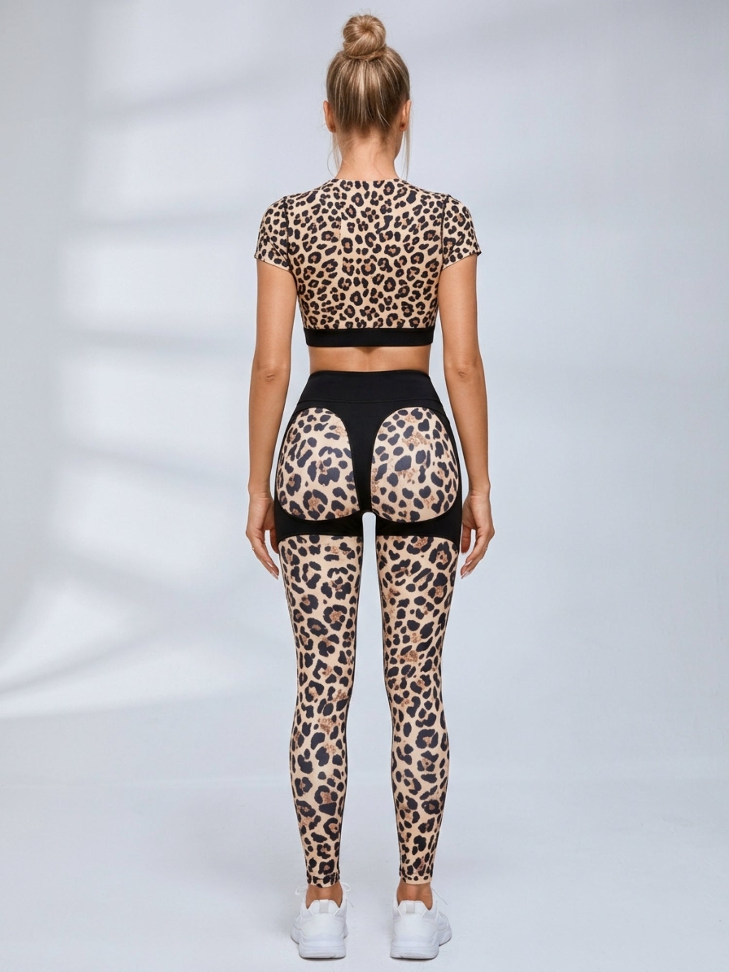 Spliced Leopard Gym 2‑Piece Outfit Slim Fit