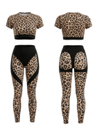 Spliced Leopard Gym 2‑Piece Outfit Slim Fit