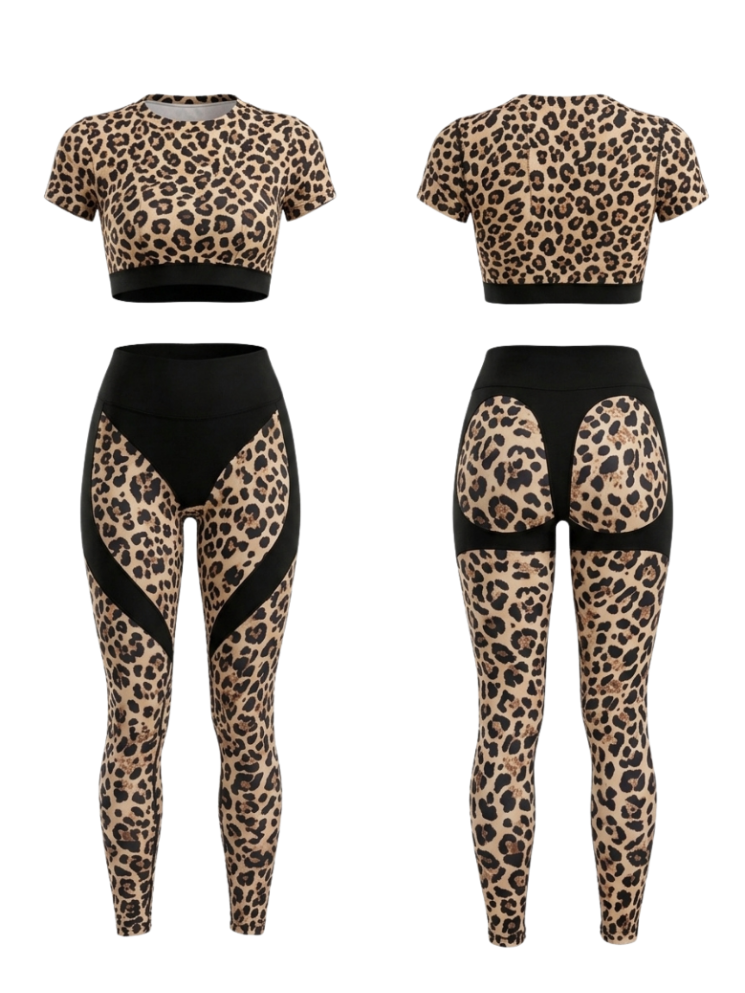 Spliced Leopard Gym 2‑Piece Outfit Slim Fit