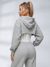 Ribbed Cropped Hoodie Wide Leg Pants 3‑Piece Tracksuit Set