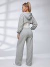 Ribbed Cropped Hoodie Wide Leg Pants 3‑Piece Tracksuit Set