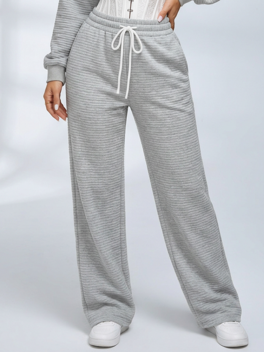 Ribbed Cropped Hoodie Wide Leg Pants 3‑Piece Tracksuit Set