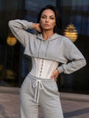 Ribbed Cropped Hoodie Wide Leg Pants 3‑Piece Tracksuit Set