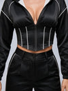 Stripe Trim Hooded Corset Top Wide Leg Pants 2‑Piece Set