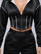 Stripe Trim Hooded Corset Top Wide Leg Pants 2‑Piece Set