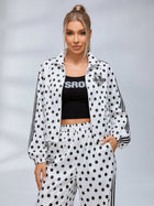 Polka Dot Zip‑Up Jacket Wide Leg Pants 2‑Piece Tracksuit