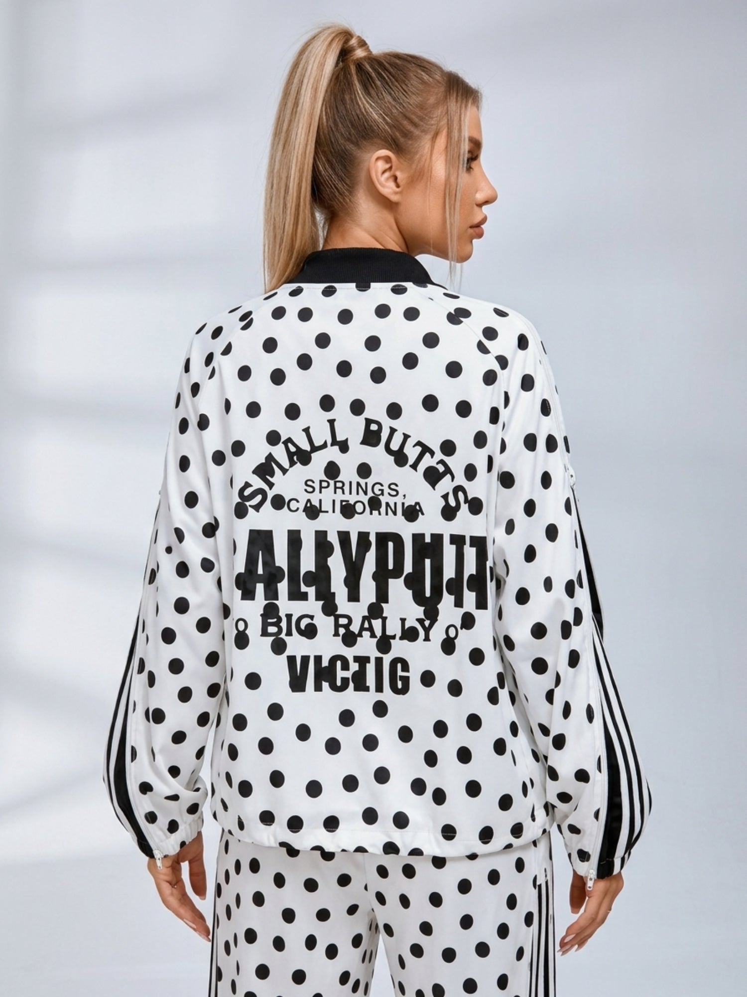 Polka Dot Zip‑Up Jacket Wide Leg Pants 2‑Piece Tracksuit