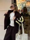 Striped Collared Sweatshirt Wide Leg Pants Set