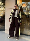 Striped Collared Sweatshirt Wide Leg Pants Set