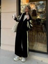 Striped Collared Sweatshirt Wide Leg Pants Set