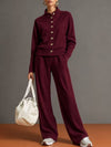 Stand Collar Button Sweatshirt Wide Leg Pants Set