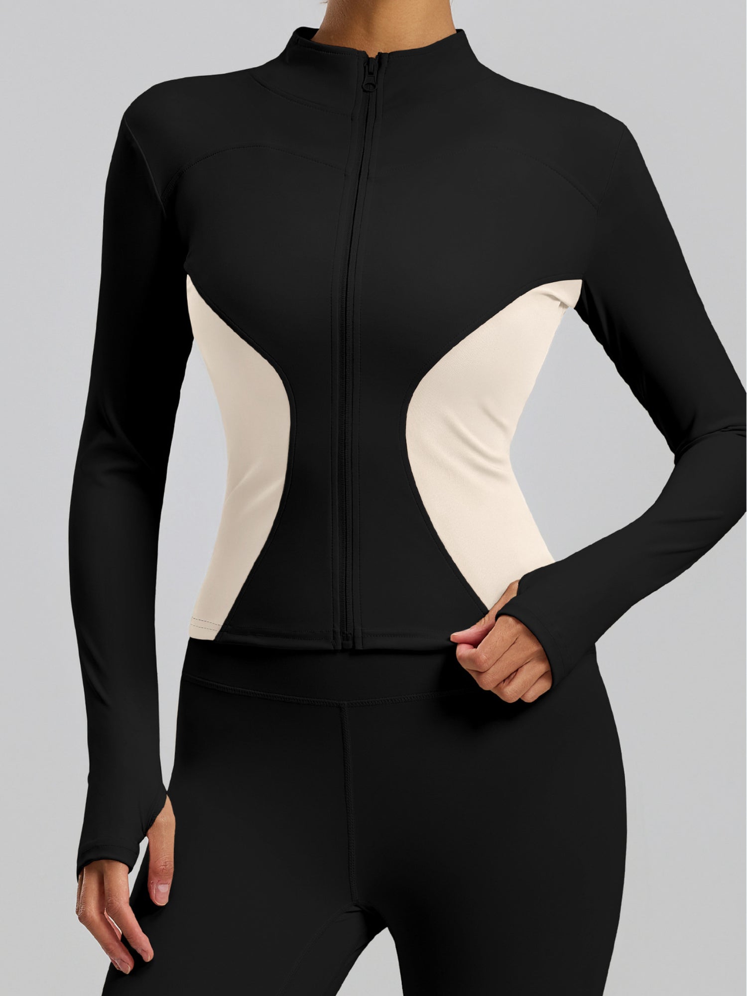 Stand Collar Long Sleeve Shaping Workout 2 Piece Set