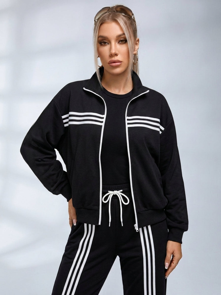 Streetwear Contrast Stripe Zip Jacket Sweatsuit