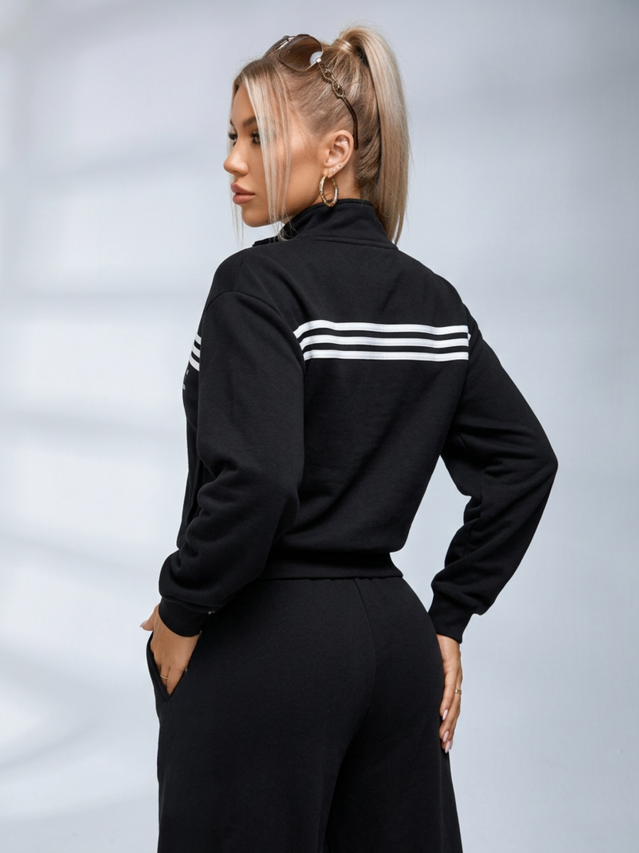 Streetwear Contrast Stripe Zip Jacket Sweatsuit