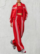 Streetwear Contrast Stripe Zip Jacket Sweatsuit