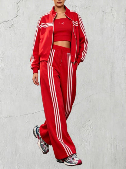 Streetwear Contrast Stripe Zip Jacket Sweatsuit