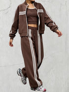 Streetwear Contrast Stripe Zip Jacket Sweatsuit