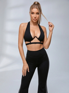 Halter Cutout Sports Bra High Waist Side Stripe Flare Pants 2 Piece Set