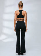 Halter Cutout Sports Bra High Waist Side Stripe Flare Pants 2 Piece Set