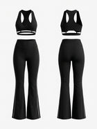 Halter Cutout Sports Bra High Waist Side Stripe Flare Pants 2 Piece Set