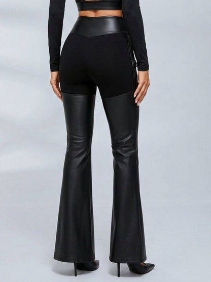 ❤PU Glossy Cross Twist Metal Buttons Hip-lift Leggings