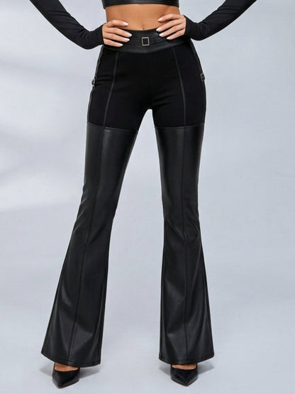 ❤PU Glossy Cross Twist Metal Buttons Hip-lift Leggings