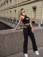Crisscross Halter Cutout Top Mesh Waist Flared Pants 2 Piece Set