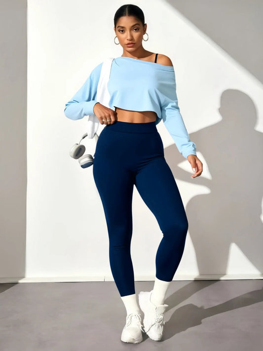 Off Shoulder Crop Top & High Waist Leggings 3 Piece Set