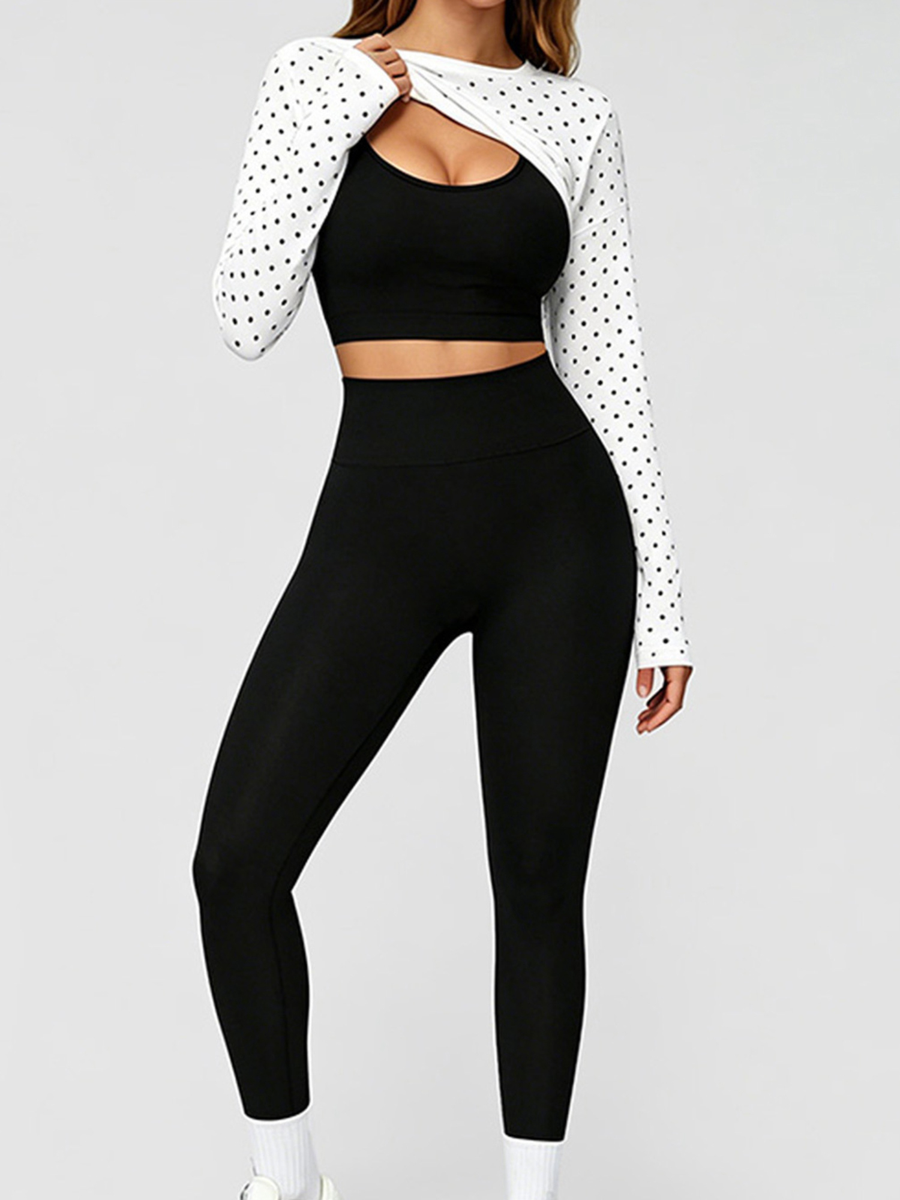 Polka Dot Long Sleeve Yoga 3 Piece Outfit