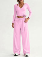 Halter Tie Waist 3 Piece Wide Leg Pant Set