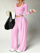 Halter Tie Waist 3 Piece Wide Leg Pant Set