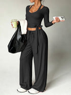 Halter Tie Waist 3 Piece Wide Leg Pant Set