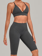 V Neck Sports Bra & Knee Length Shorts 2 Piece Yoga Set