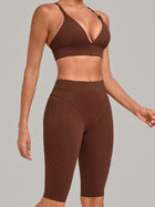 V Neck Sports Bra & Knee Length Shorts 2 Piece Yoga Set