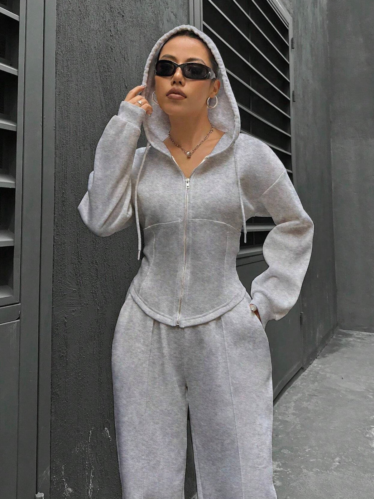 Casual Hooded Tracksuit Soft Loose 2 Piece Outfit