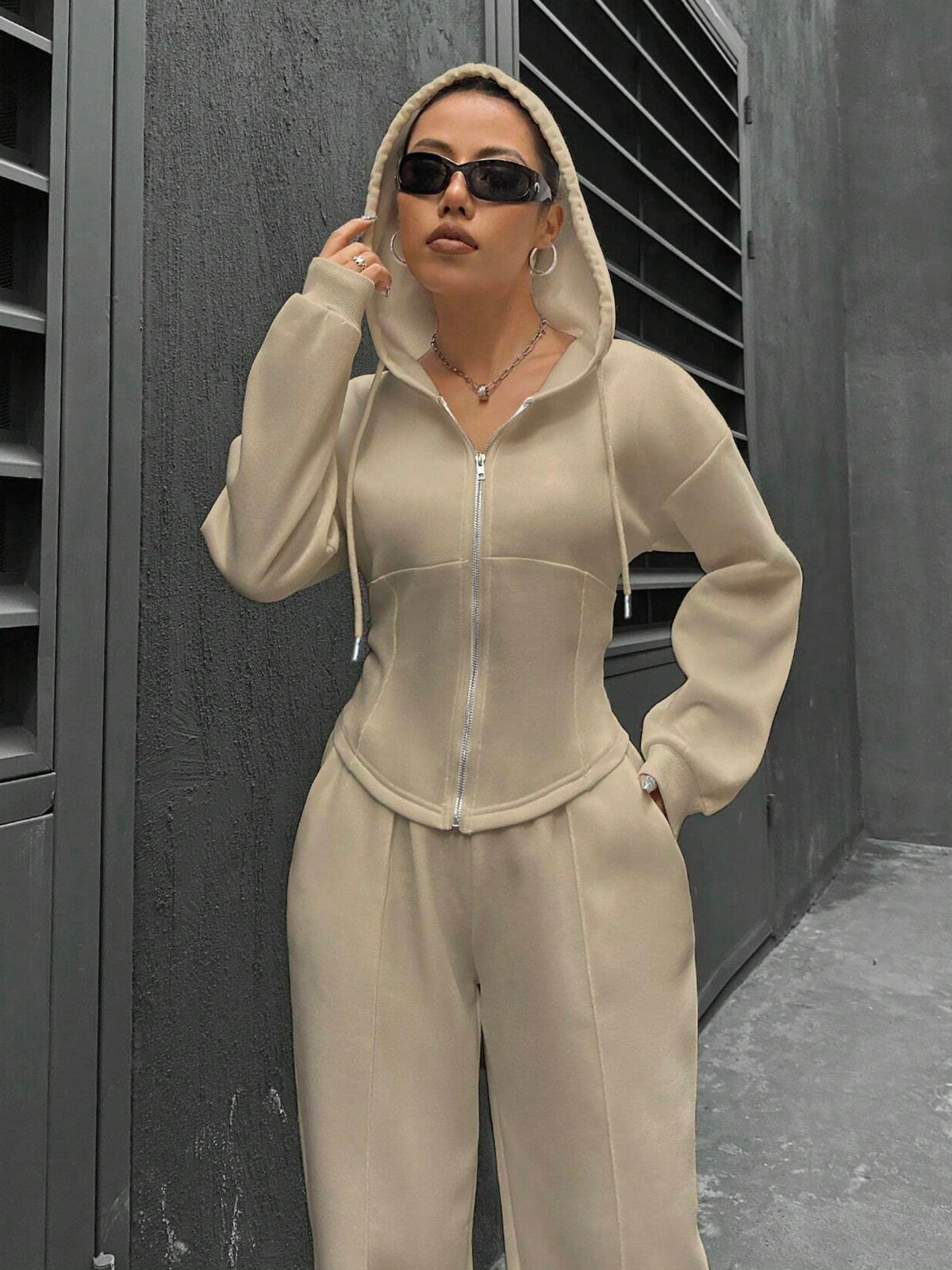 Casual Hooded Tracksuit Soft Loose 2 Piece Outfit