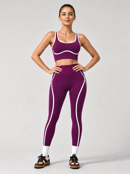 Seamless Contrast Trim 2 Piece Yoga Outfit