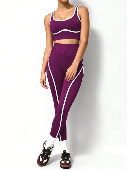 Seamless Contrast Trim 2 Piece Yoga Outfit
