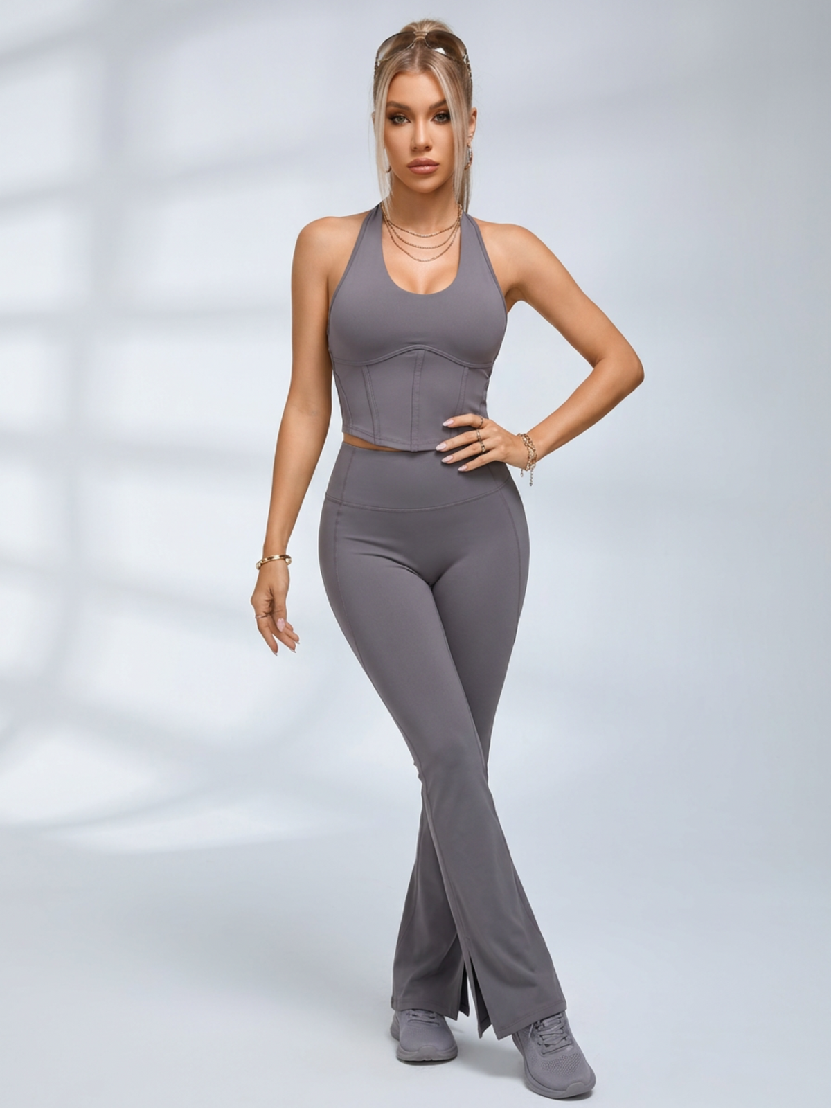 Halter Corset Top & Split Flared Leggings Set