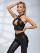 High Waist Shiny Leather Look Workout Outfit