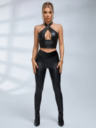 High Waist Shiny Leather Look Workout Outfit