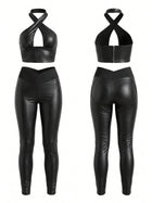 High Waist Shiny Leather Look Workout Outfit