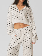 Polka Dot Cropped Sweatshirt Wide Leg Pants 2 Piece Set