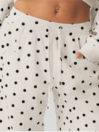Polka Dot Cropped Sweatshirt Wide Leg Pants 2 Piece Set