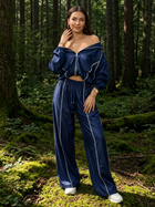 Satin Track Suit Side Stripe 2 Piece Outfit