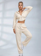 Cropped Zip Hoodie Wide Leg Pants 2 Piece Set