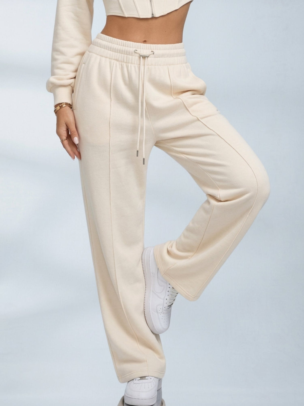 Cropped Zip Hoodie Wide Leg Pants 2 Piece Set